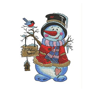 Christmas Snowman Embroidery Design: Colorful Holiday Machine Embroidery (5x7 Hoop)
