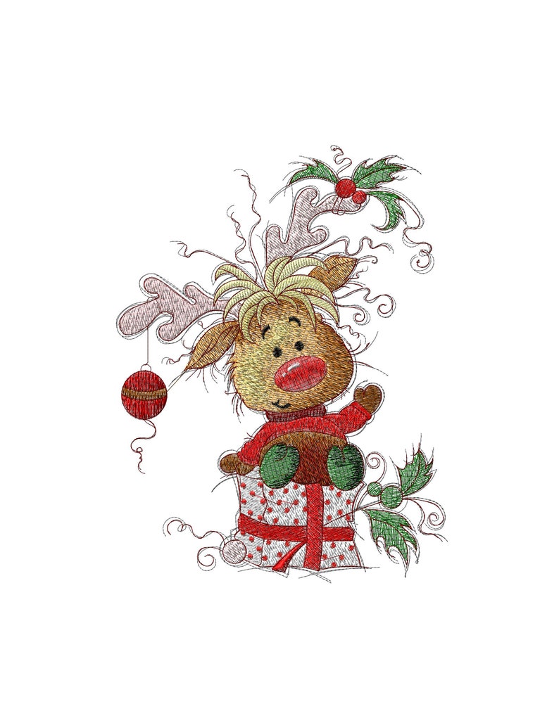 Christmas Reindeer Gift embroidery design, Machine Embroidery designs
