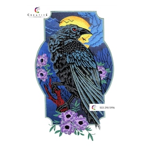 Crow and Peonies Machine Embroidery Design (Digital File)