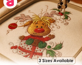 Christmas Reindeer Embroidery Design, Holiday Gift Pattern (Machine Embroidery Files)