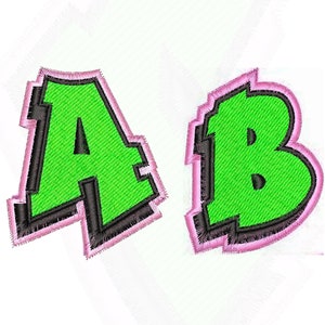 Graffiti bordado alfabeto fuentes diseños fuente camiseta máquina bordado archivo Digital descarga instantánea