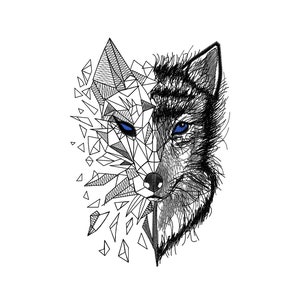 Wolf Face Embroidery Design: Geometric Applique (Digital File)