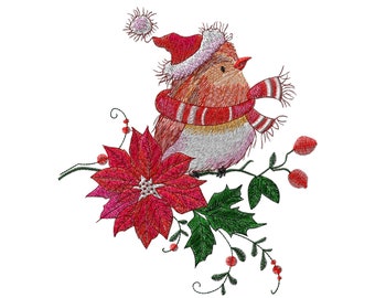 Christmas Tree Bird Embroidery design, Machine Embroidery designs Colorful Christmas designs