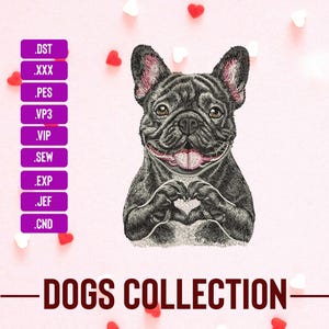 French Bulldog Pets Loved, Realistic Embroidery, Pet Embroidery, Heart Embroidery, Happy Embroidery, Dog Embroidery Pes, Embroidery Designs