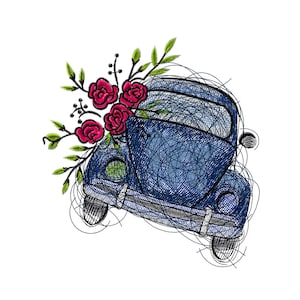 Vintage Auto Stickdateien Rote Blume Arbeit Auto Maschinenstickerei Designs Digitale Datei Sofort Download