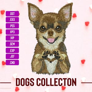Chichua Dog , Realistic embroidery, pet embroidery, heart embroidery, happy embroidery, dog embroidery pes, Embroidery Designs