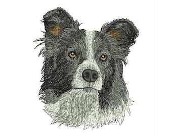 Border Collie Dog Face Embroidery Design (Digital File)