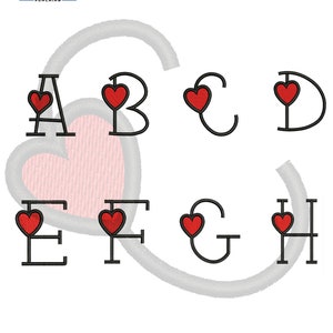 Heart Alphabets Embroidery Fonts: Machine Embroidery File (Instant Download)
