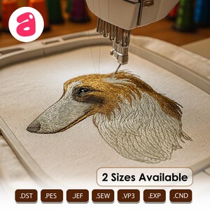 Borzoi Dog Face  Machine Embroidery Design