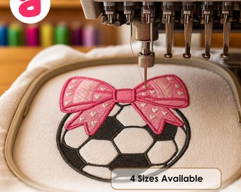 Soccer Ball with Bow Applique Machine Embroidery Design (4 Sizes)