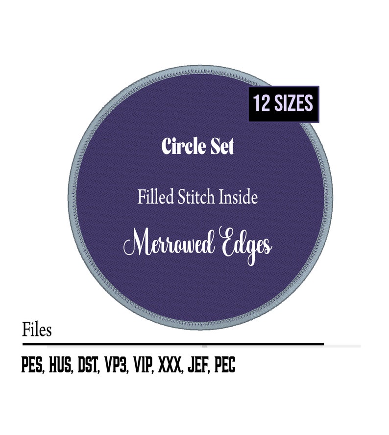 Circle Filled Frame Patch Merrowed Border Machine Embroidery Designs Digital File Instant Download