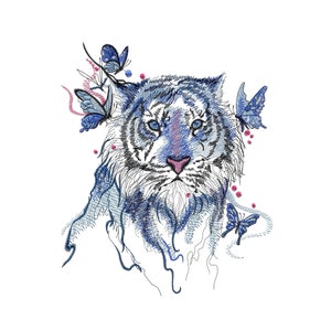 Snow Tiger Embroidery Design: Ferocious Animal, Edgy Watercolor (Digital File)