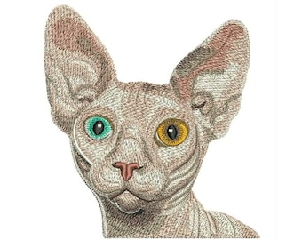 Sphynx Cat Face Embroidery Design: T-Shirt Machine Embroidery (Digital File)