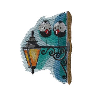 Street Lamp Machine Embroidery Design: Metal Lamp, Whimsical Birds (Digital File)