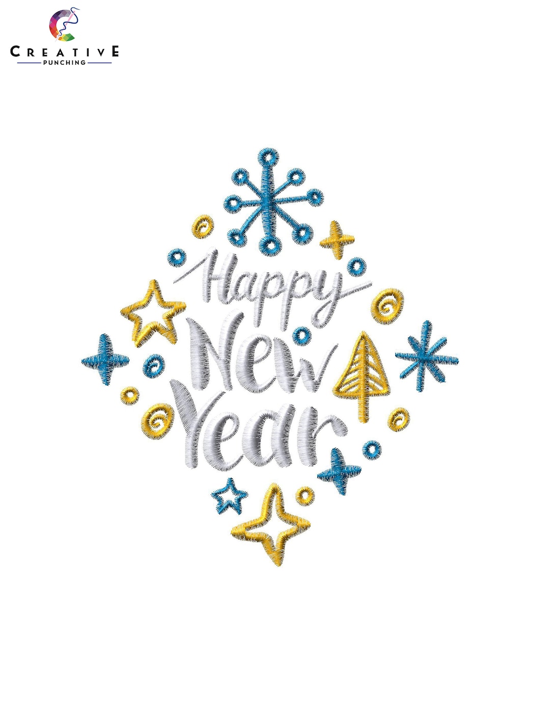 Happy New Year Embroidery Design, Machine Embroidery Designs Colorful