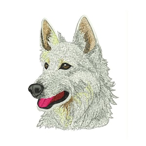 White Swiss Shepherd Dog Embroidery Design: Dog Face (Digital File)