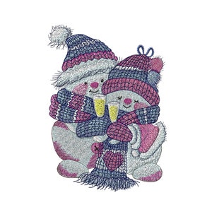 Coppia Disegno di ricamo del pupazzo di neve, disegni di ricamo della macchina Disegni colorati di Natale, pupazzo di neve Disegni di ricamo File digitalizzati