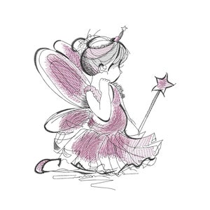 Fairy Baby Girl Embroidery Design: Princess Wand Art (Digital File)
