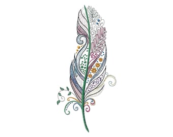 Colorful Feather Embroidery Design: Machine Embroidery (Digital Designs)