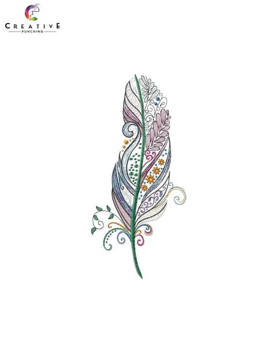 Colorful Feather Embroidery Design: Machine Embroidery (Digital Designs)
