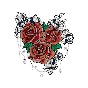 Roses embroidery design red flower applique embroidery designs trendy redwork roses Instant download