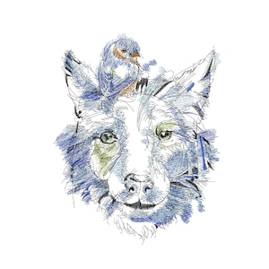 Fox and Sparrow Embroidery Design: Artistic Machine File (5x7 Hoop)