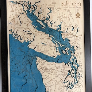 Salish Sea Laser Carved 3d Wood Map