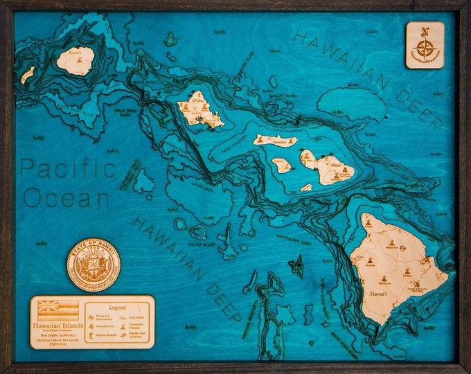 Hawaiian Islands Laser Carved 3d Wood Nautical Map and Chart - Etsy