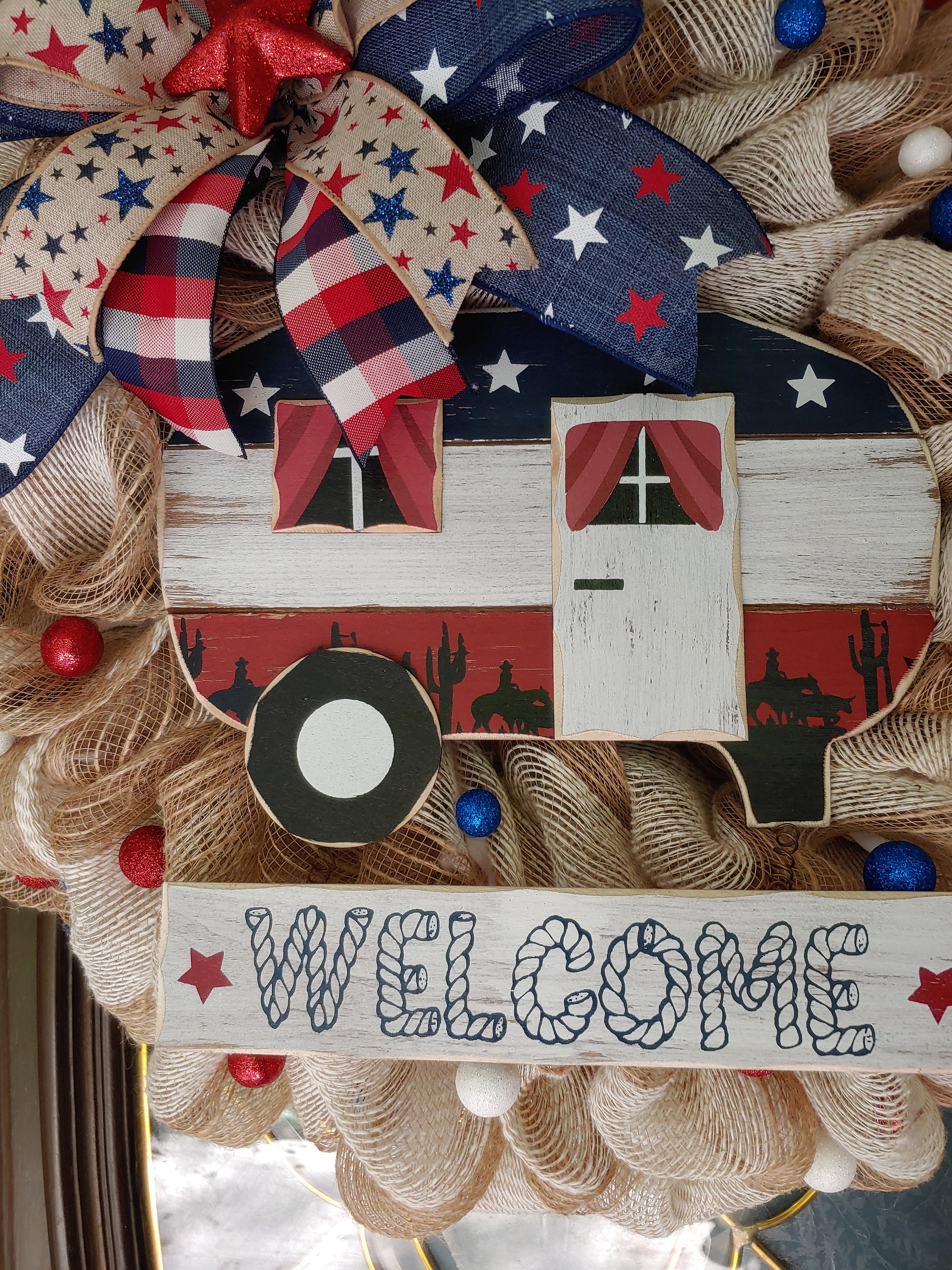Patriotic Welcome Wreath, RV Camper , Red White Blue, Memorial Day ...