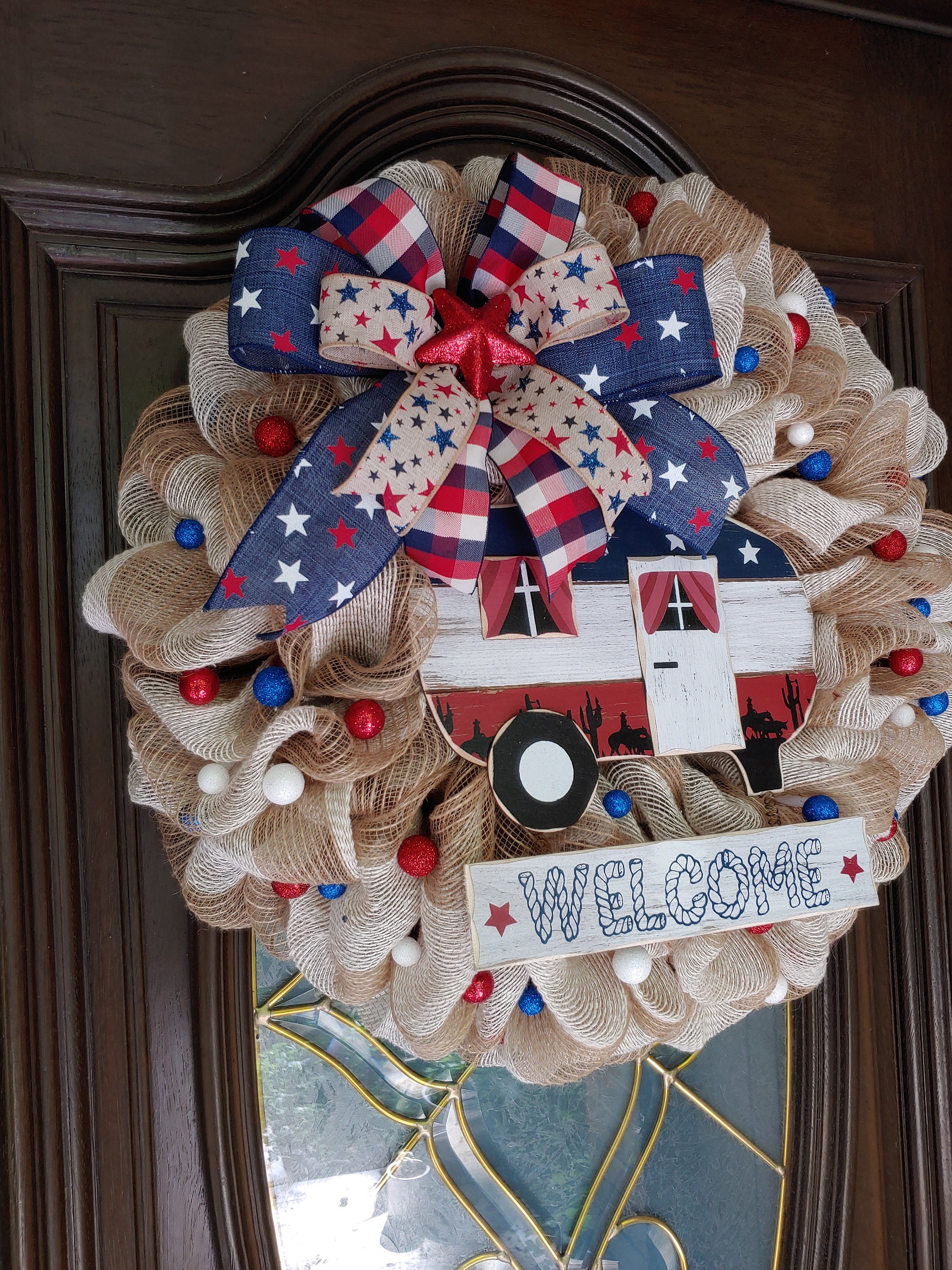 Patriotic Welcome Wreath, RV Camper , Red White Blue, Memorial Day ...