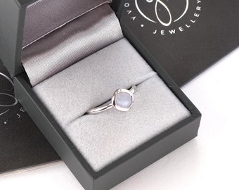 Handmade Blue Lace Agate & Sterling Silver Small Stacking Ring. Natural Blue Lace Agate gemstone ring. Natural faceted agate gemstone.