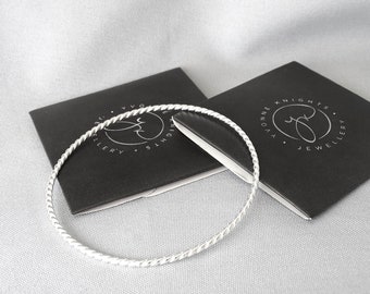 Handmade Solid Sterling Silver Round Twisted Bangle. Sterling silver bracelet. Hallmarked bangle.