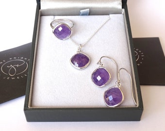 Sterlingzilveren amethisthanger, met sterlingzilveren 18" ketting