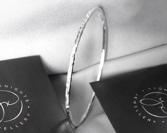 Handmade Sterling Silver Hammered Bangle. Solid Sterling Silver, Hallmarked. Hammered Finish.