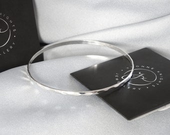 Handmade Sterling Silver hAMMERED fINE bangle. Hallmarked Sterling Silver.