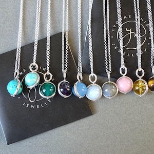 Birthstone Sterling Silver Pendant & Chain | Handmade Gemstone Bead Pendant | Pendant Birthstone Necklace for Mom | Valentine&#39;s Gift