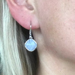 Handmade Blue Lace Agate, Rose Gold Vermeil and Sterling Silver Drop Earrings image 4