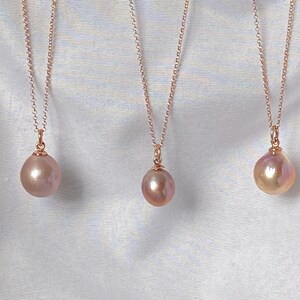 Pearl Baroque Drop Pendant & 18&quot; Rose Gold Vermeil Chain | Natural Mauve ColoUr Metallic Luster Drop Freshwater Pearl | Pearl Necklace