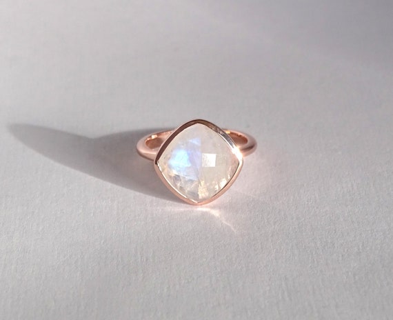 Rose Gold Vermeil and Sterling Silver Ring Rainbow Moonstone Large Stacking  Ring Handmade Natural Moonstone Ring Trendy Rings - Etsy