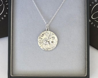 Colgante de moneda antigua de plata de ley y cadena de 45 cm. Collar de moneda antigua. Collar con dije de moneda de plata de ley.