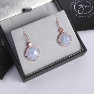 Handmade Blue Lace Agate, Rose Gold Vermeil and Sterling Silver Drop Earrings image 1