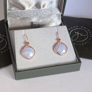 Handmade Blue Lace Agate, Rose Gold Vermeil and Sterling Silver Drop Earrings image 2