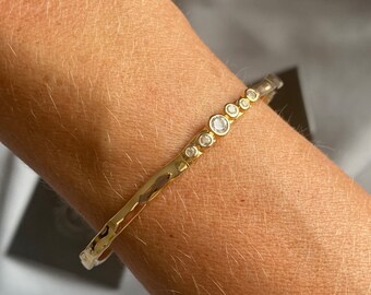 Yellow Gold Vermeil & White Topaz, Cluster Cuff Bangle.