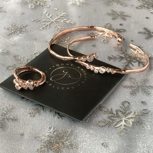 Rose Gold Vermeil & White Topaz, Cluster cuff bangle.