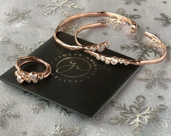 Rose Gold Vermeil & White Topaz, Cluster cuff bangle.