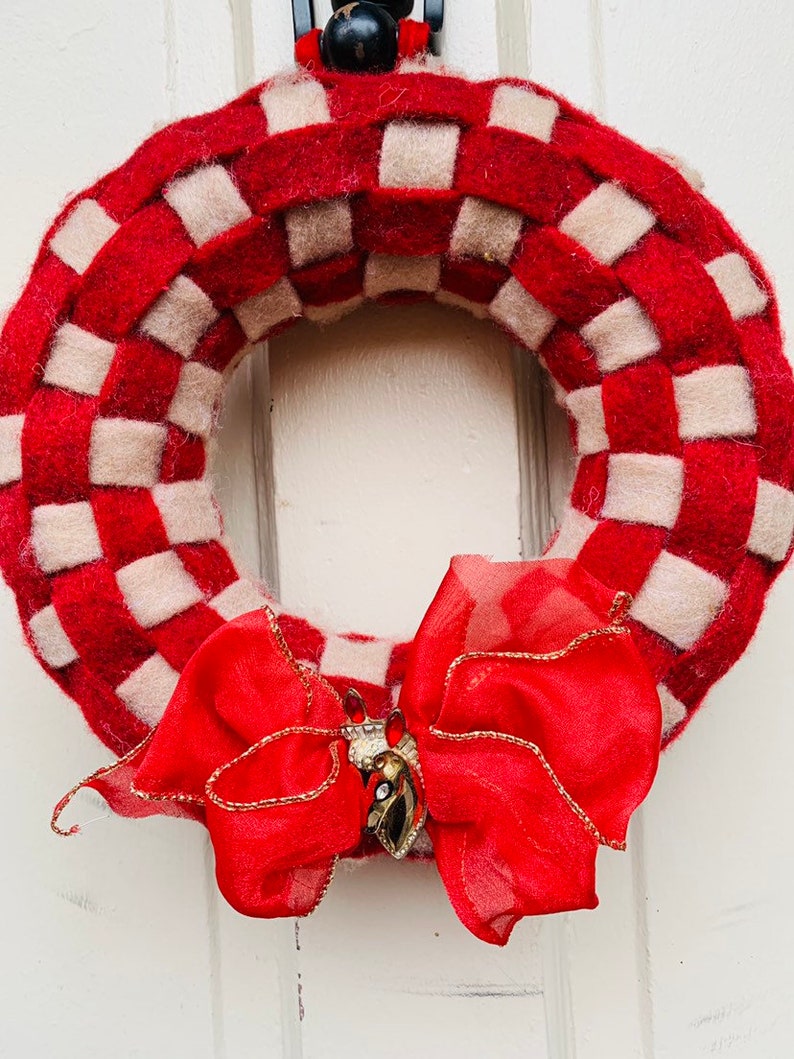 Holiday Wreath with Vintage Horse Brooch with Ribbon image 3