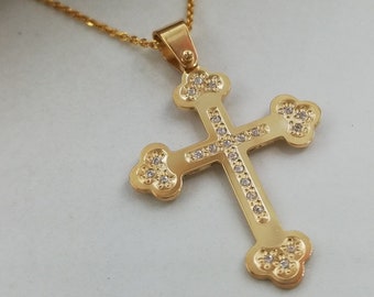 14k Solid Gold Cross.Baptism gold cross.Cross for girl.Swarovski stone Gold Cross.Christian cross pendant.Gold cross necklace