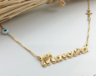 Name Necklace - Greek Name Necklace - Solid gold Name Necklace - Personalized Necklace -Mommy necklace- Gift for her - 14 k gold -