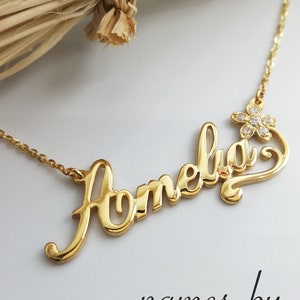 Collier nom - Collier de nom d’or - Collier de nom en or massif - Collier personnalisé - Cadeau pour elle - 14 k d’or -