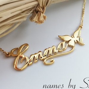 Collier nom - Collier de nom d’or - Collier de nom en or massif - Collier personnalisé - Cadeau pour elle - 14 k d’or